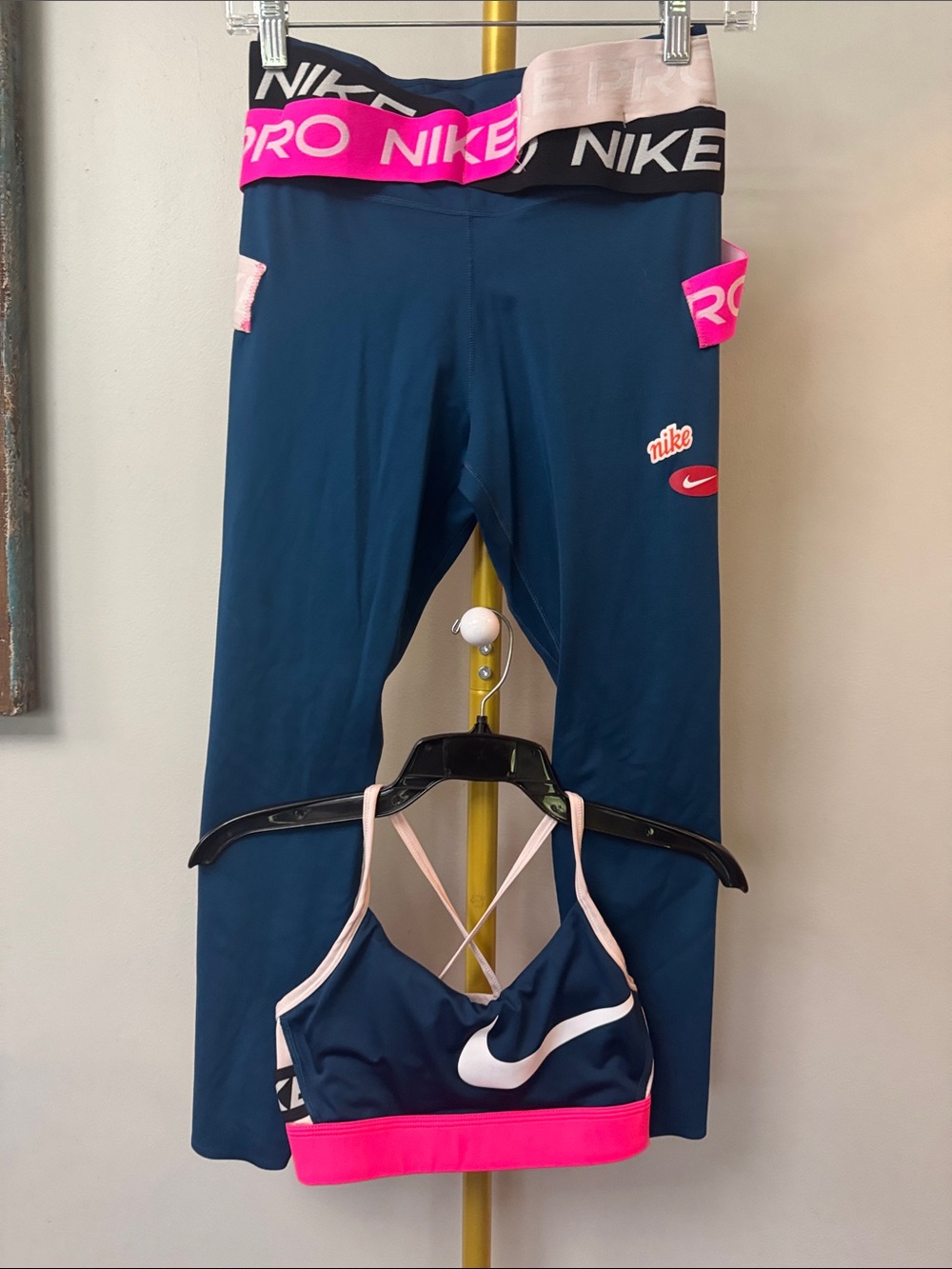 Nike iron clad navy Pink Girls' Athletic Leggings with Matching Sports Bra